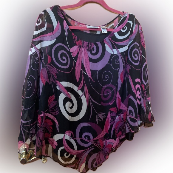 Beaurtiful muti colored blouse chiffon large incl a lightweight blk camisole - Picture 2 of 2
